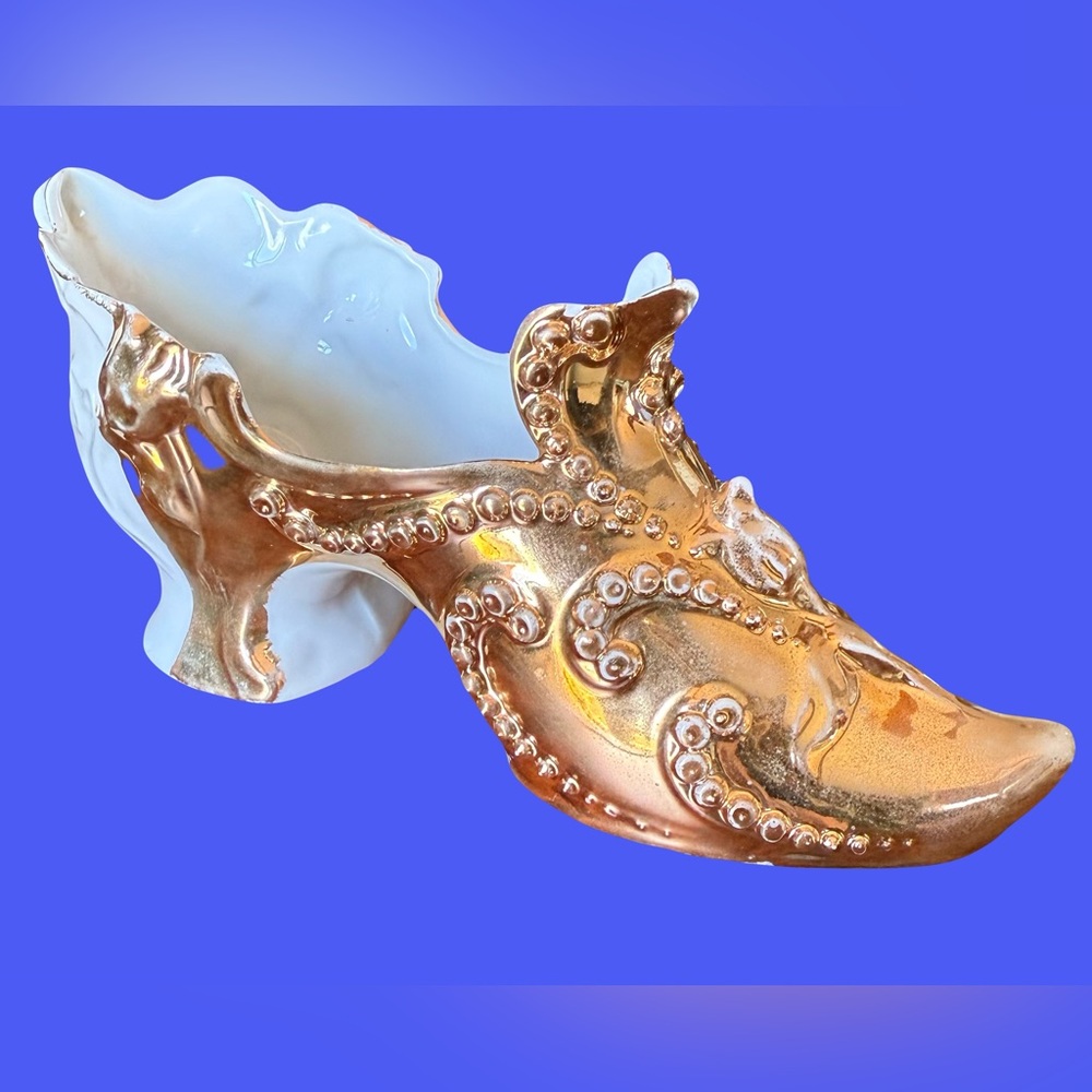 Porcelain Victorian Shoe White w/Gold Gilt Trim Impressed Mark “1717”